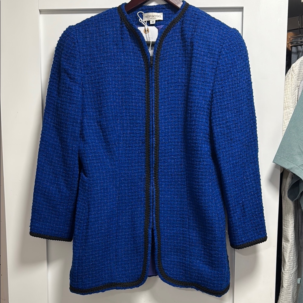 Henri Bendel Women's Royal Blue Textured Zippered Blazer